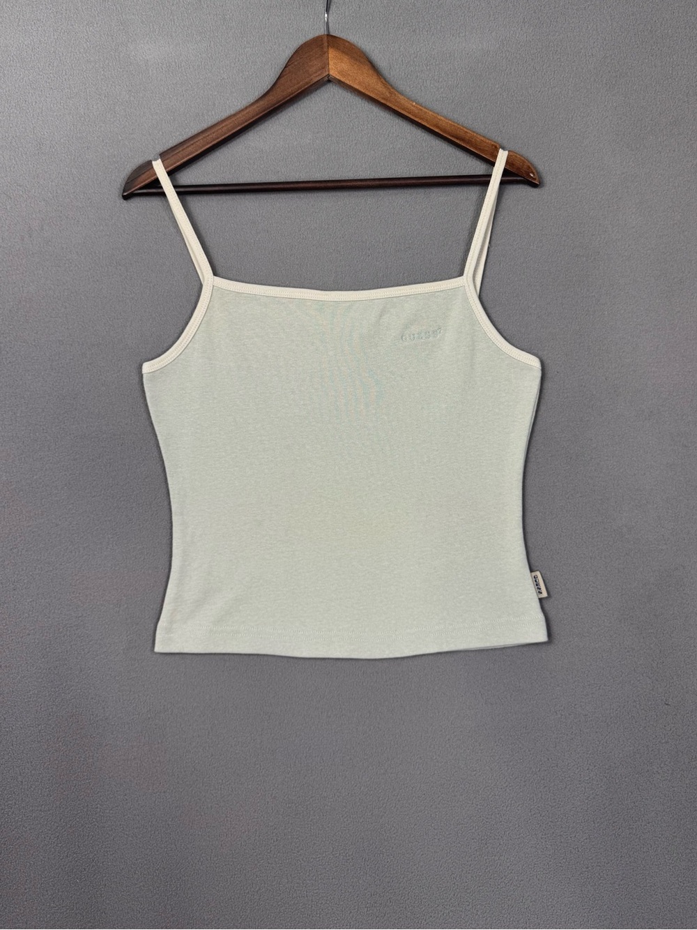 Vintage 90’s Guess Jeans Baby Camisole Tank, Light Blue Green w/ Off White Trim